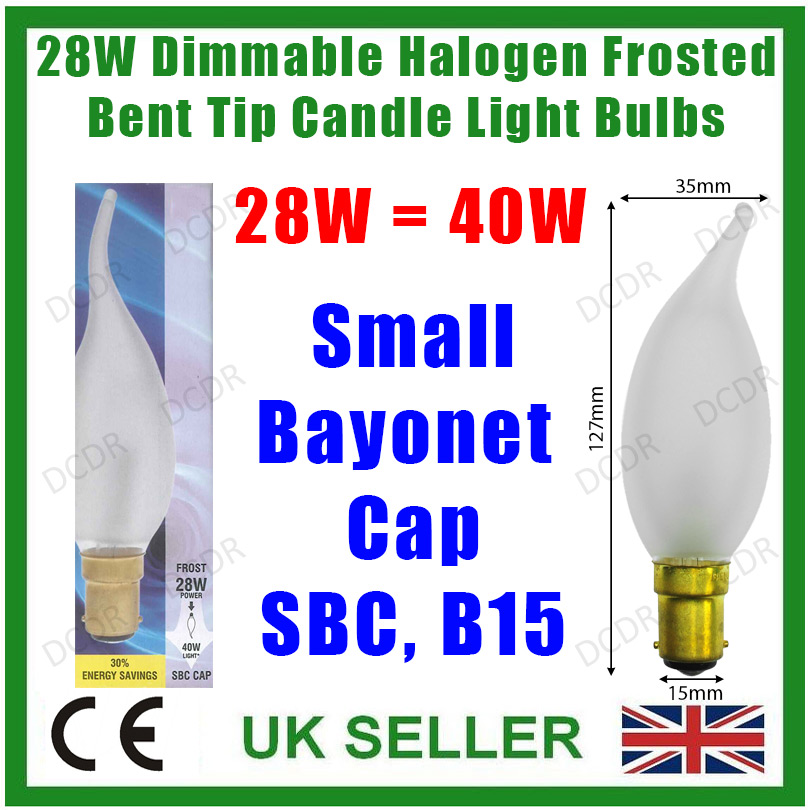 10x 28W (=40W) Dimmable Halogen Bent Tip Frosted Candle Light Bulbs SBC ...