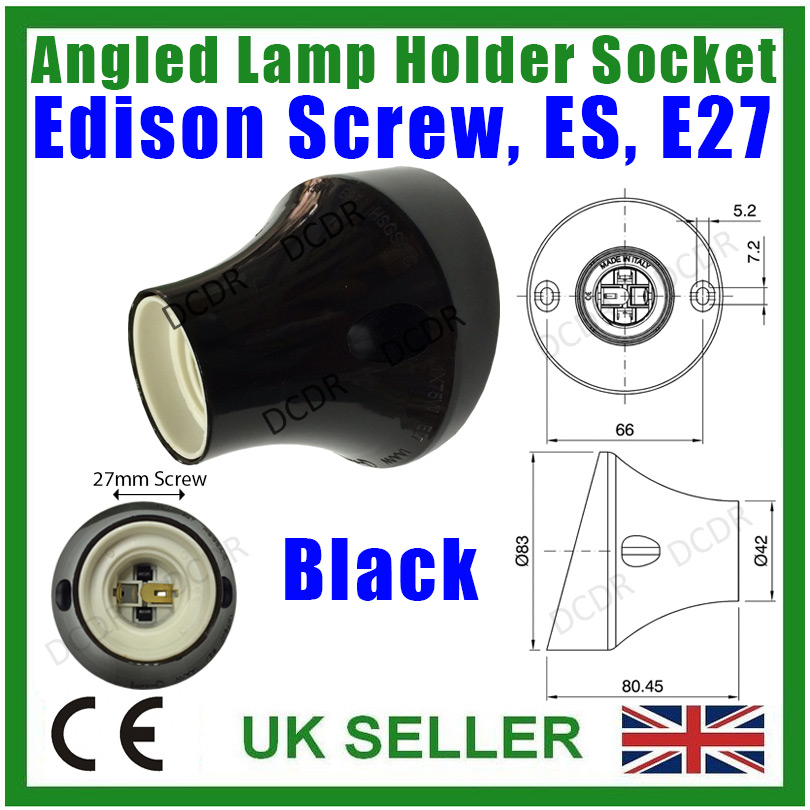 Black Edison Screw Angled Batten Lamp Holder ES E27 Light Bulb Fixing