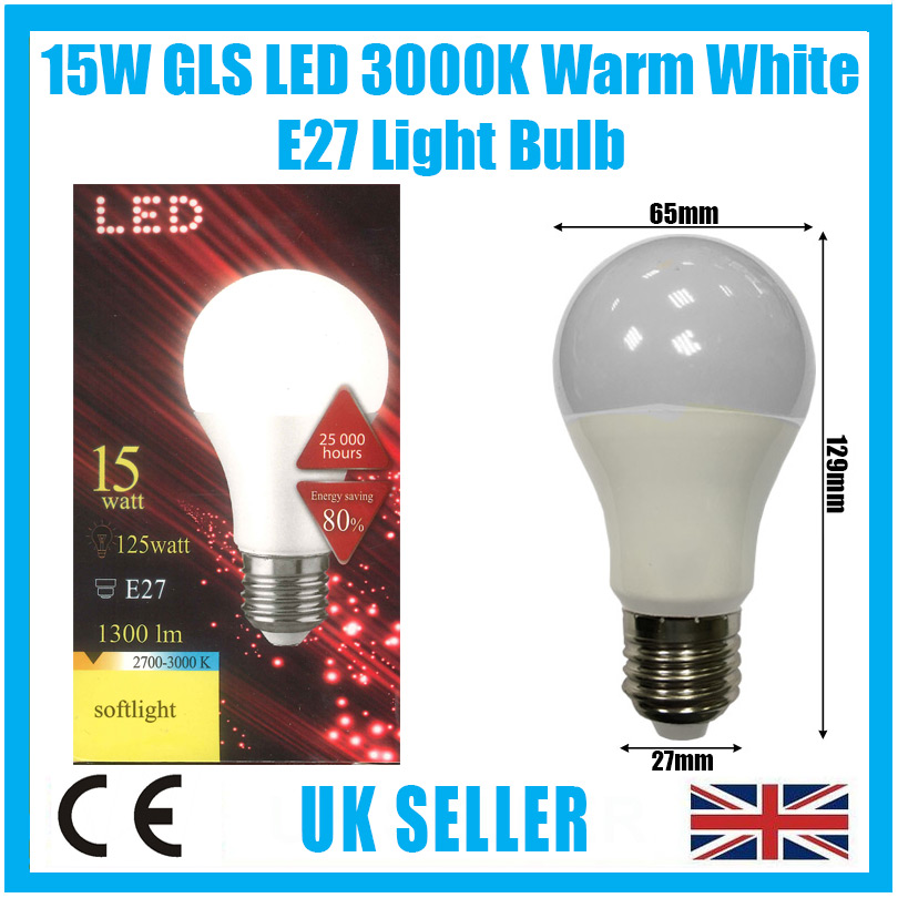 4x 15W (=125W) LED GLS A65 ES Edison E27 3000K Warm White Lamp