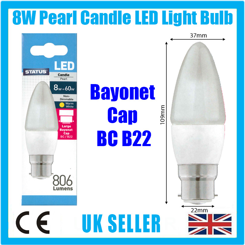 6x 8W Pearl Candle Energy Saver LED B22 Bayonet Cap Light Bulb Lamp ...