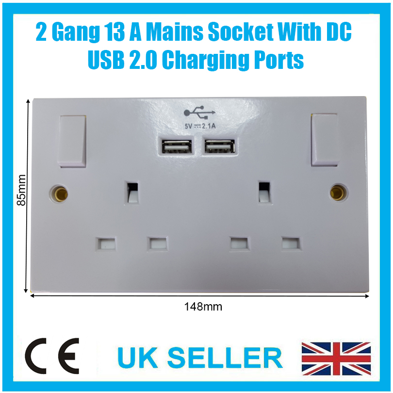 Single 1 Gang to 2 UK 3Pin Plug Double Wall Socket Converter Adaptor