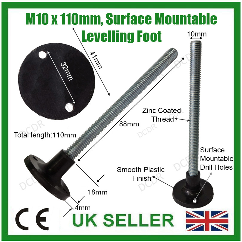 6x M10 Levelling Foot 280mm x 41mm Thread Surface Mountable Adjustable Feet 