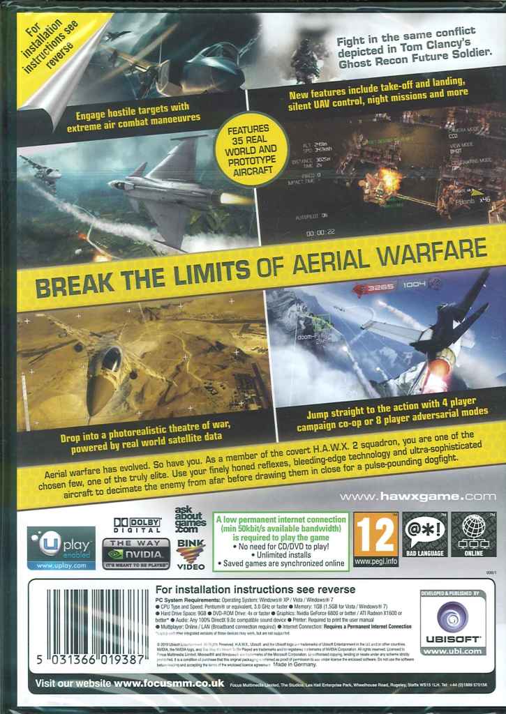   HAWX 2, H.A.W.X. II, Aerial, Air Warfare Dogfight PC Game, New  